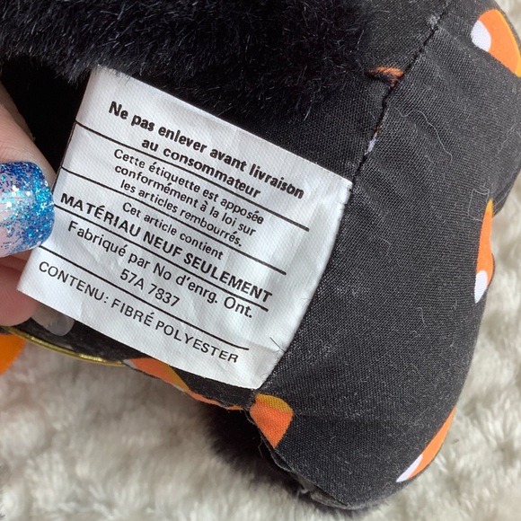 Black Stuffed Cat with Orange Bow and Candy Corn Outfit Halloween Kitty - Picture 9 of 9